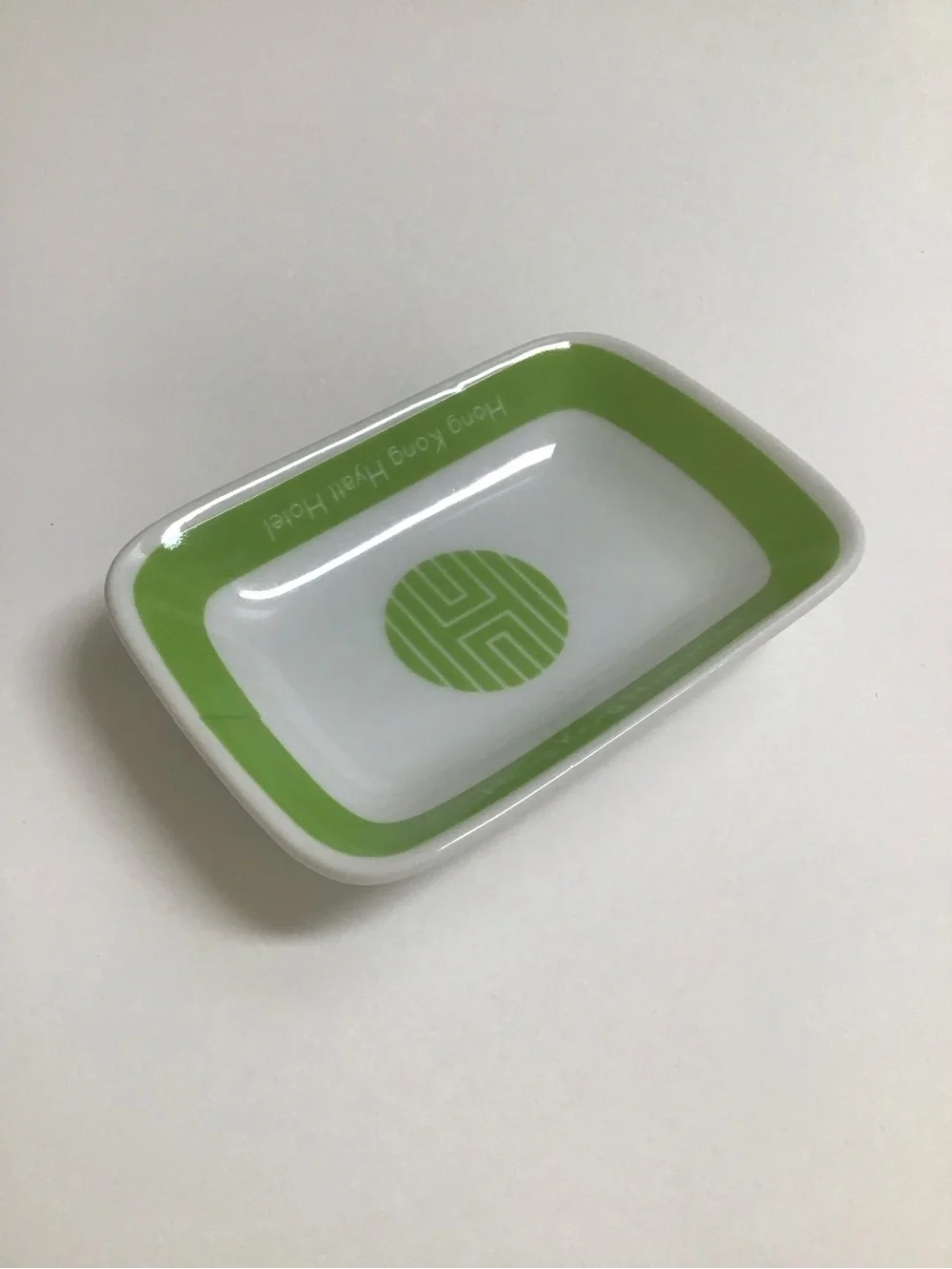 Hong Kong Hyatt Hotel Soap Dish Lime Green White Ceramic Mod Rings RARE Vintage
